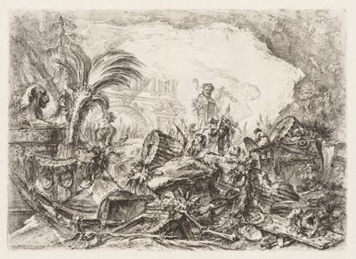Groteschi: Ruiner med en staty av en faun och en fallen kolumn, ca. 1745-50. av Giovanni Battista Piranesi