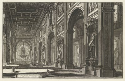 Interieur van de Sint-Jan van Lateranen te Rom Interiörvy av basilikan S. Giovanni Laterano (titel på objektet) Gezichten op Rome (serietitel) Utsikt över Rom designad och graverad av Giambattista Piranesi-arkitekten Ve (nez) iano (serietitel) av Giovanni-Battista Piranesi