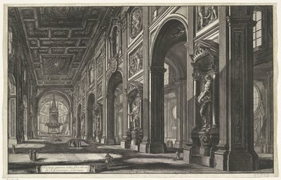 Interieur van de Sint-Jan van Lateranen te Rom Interiörvy av basilikan S. Giovanni Laterano (titel på objektet) Gezichten op Rome (serietitel) Utsikt över Rom designad och graverad av Giambattista Piranesi-arkitekten Ve (nez) iano (serietitel) av Giovanni-Battista Piranesi