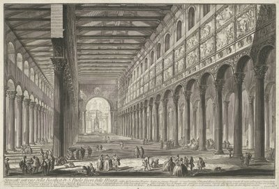 Interieur van de Sint-Paulus utanför de Muren te Rom Interiörvy av basilikan S. Paolo fuori delle Mur (...) (titel på objektet) Gezichten op Rome (serietitel) Utsikt över Rom designad och graverad av Giambattista Piranesi-arkitekten Ve (nez) iano av Giovanni-Battista Piranesi