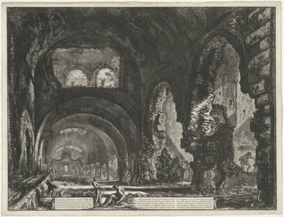 Interieur van de Tempel van Hercules Victor t och Tivoli Invändig vy av Villa di Mecenate (titel på objekt) Gezichten op Rome (serietitel) Utsikt över Rom designad och graverad av Giambattista Piranesi-arkitekten Ve (nez) iano (serietitel) av Giovanni Battista Piranesi