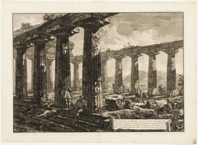 Interiörvy av templet som tros ha varit tillägnat Juno, från olika vyer av Paestum av Giovanni Battista Piranesi
