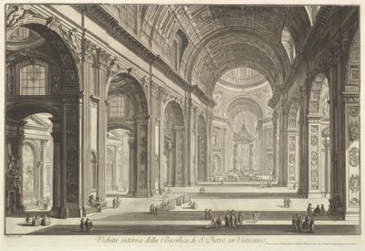 Interiörvy av Peterskyrkan i Vatikanen, ur ”Vedute di Roma” (Romerska vyer) av Giovanni Battista Piranesi