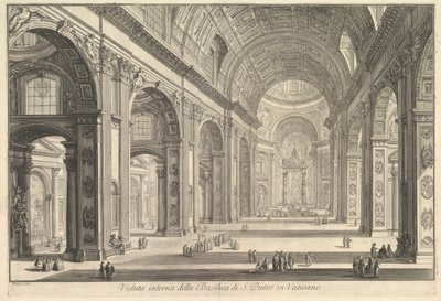 Invändig vy av St. Peters Basilica i Vatikanen, från Vedute di Roma Roman Views, ca. 1748. av Giovanni Battista Piranesi