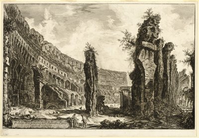 Interiörvy av den flaviska amfiteatern, kallad Colosseum, från utsikt över Rom av Giovanni Battista Piranesi