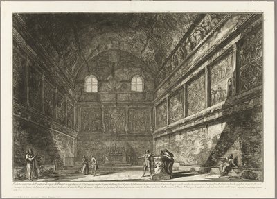 Interiörvy av det antika Bacchustemplet, nu kyrkan S. Urbano, två mil från Rom, från utsikt över Rom av Giovanni Battista Piranesi