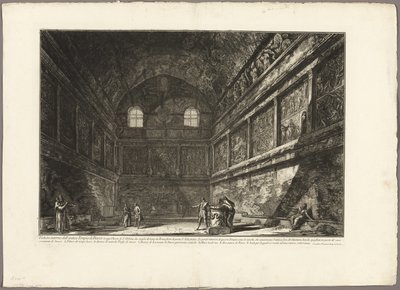 Interiörvy av det antika Bacchustemplet, nu kyrkan S. Urbano, två mil från Rom, från utsikt över Rom av Giovanni Battista Piranesi
