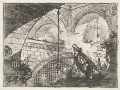 Fängelsehåla med lyftinstallation Båge med skalprydnad Dungeons (serietitel) Invenzioni Capric di Carceri all Acqua Forte (serietitel) av Giovanni Battista Piranesi