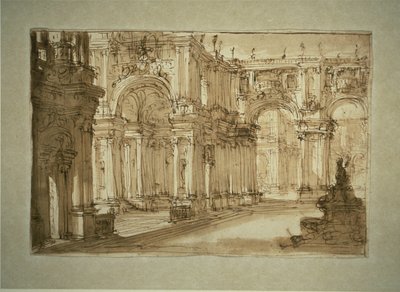 Palatslig innergård med en fontän av Giovanni Battista Piranesi
