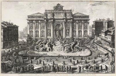 Perspektivisk vy över Acqua Vergines stora fontän, kallad Trevifontänen av Giovanni Battista Piranesi