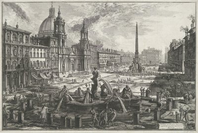 Piazza Navona i Rom Utsikt över Piazza Navona över ruinerna av Agonal Circus (titel på objekt) Gezichten op Rome (serietitel) Utsikt över Rom designad och graverad av Giambattista Piranesi-arkitekten Ve (nez) iano (serietitel) av Giovanni-Battista Piranesi