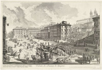 Piazza di Spagna i Rom Utsikt över Piazza di Spagna (titel på objekt) Gezichten op Rome (serietitel) Utsikt över Rom designad och graverad av Giambattista Piranesi-arkitekten Ve (nez) iano (serietitel) av Giovanni Battista Piranesi