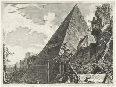 Piramide van Cestius i Rom Pyramid of C. Cestio (titel på objekt) Gezichten op Rome (serietitel) Utsikt över Rom designad och graverad av Giambattista Piranesi-arkitekten Ve (nez) iano (serietitel) av Giovanni Battista Piranesi