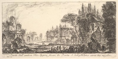 Tafel 19: Teil der antiken Via Appia etwa drei Meilen außerhalb von Porta S. Sebastiano, ca. 1748 von Giovanni Battista Piranesi