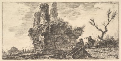 Plåt 27: De tre bröderna Curiatiis grav i Albano De tre brödernas grav C ..., ca. 1748. av Giovanni Battista Piranesi