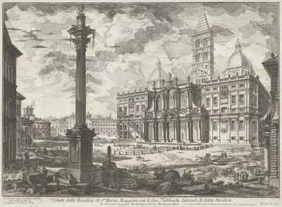 Santa Maria Maggiore i Rom Utsikt över basilikan Santa Maria Maggiore med de två sidobyggnaderna av nämnda basilikan (titel på objektet) Gezichten op Rome (serietitel) Vy över Rom ritade och graverade av Giambattista Piranesi-arkitekten Ve(nez)ia av Giovanni Battista Piranesi