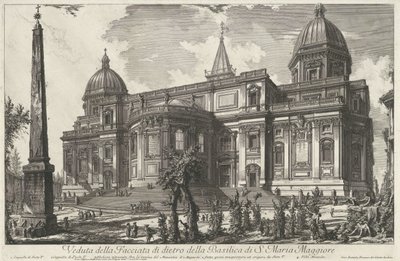 Santa Maria Maggiore i Rom Vy över den bakre fasaden av basilikan S. Maria Maggiore (titel på objektet) Gezichten op Rome (serietitel) Utsikt över Rom designad och graverad av Giambattista Piranesi-arkitekten Ve (nez) iano (serietitel) av Giovanni-Battista Piranesi