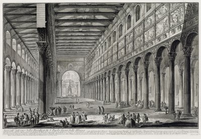 Genomskärning av interiören i basilikan San Paolo fuori le Mura (ur: Vedute di Roma) av Giovanni Battista Piranesi