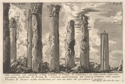 Sju kolumner i Juturnatemplet med korintiska huvudstäder. . . Sette kolon..., 1700-tal. av Giovanni Battista Piranesi