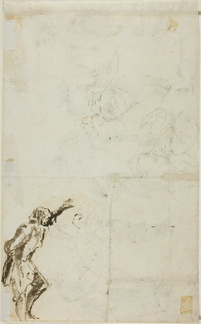 Blatt mit Skizzen: Stehender Mann mit erhobenem Arm, Cherubim von Giovanni-Battista Piranesi
