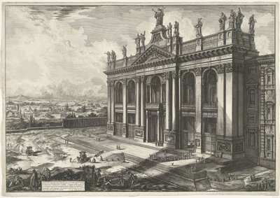 Sint-Jan van Lateranen i Rom Utsikt över fasaden av basilikan S. Giovanni Lateran (...) (titel på objektet) Gezichten op Rome (serietitel) Utsikter över Rom tecknade och graverade av Giambattista Piranesi-arkitekten Ve(nez)iano (serietitel) av Giovanni Battista Piranesi