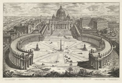 Sint-Pietersplein med de Sint-Pietersbasiliek te Vaticaanstad Utsikt över den berömda Vatikanbasilikan med dess stora portik och intilliggande Piazza (titel på objektet) Gezichten op Rome (serietitel) Utsikt över Rom designad och graverad av Giambattista P av Giovanni-Battista Piranesi