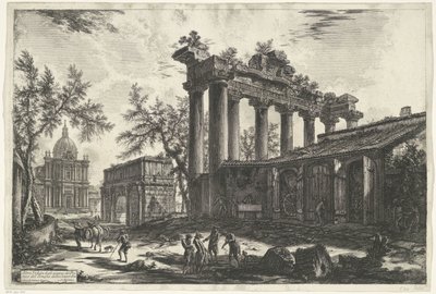 Tempel van Saturnus i Rom En annan vy av resterna av Pronaos från Concordiatemplet (titel på objektet) Gezichten op Rome (serietitel) Utsikt över Rom designad och graverad av Giambattista Piranesi-arkitekten Ve (nez) iano (serietitel) av Giovanni Battista Piranesi
