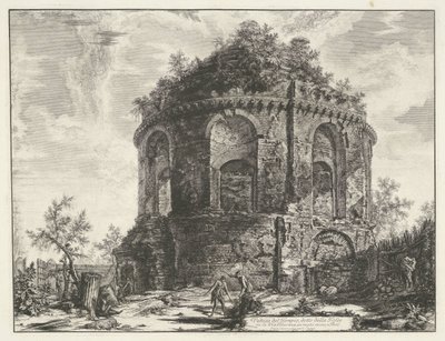 Hostestempel vid Tivoli Utsikt över templet, kallat della Tosse på Via Tiburtina, en mil nära Tivoli (titel på objektet) Gezichten op Rome (serietitel) Utsikt över Rom designad och graverad av Giambattista Piranesi-arkitekten Ve (nez) iano (seri) av Giovanni Battista Piranesi