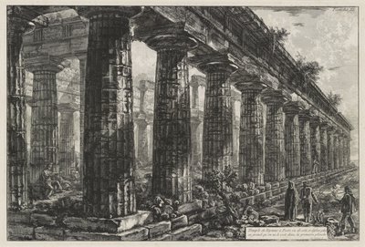 Neptunustemplet i Paestum, sett från sidan och ritat i större skala än vad som syns på den första planschen, ur Différentes vues de ... Pesto (Differen av Giovanni Battista Piranesi