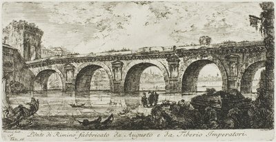 Bron i Rimini byggd av kejsarna Augustus och Tiberius, skylt 16 från Some Views of Triumphal Arches och andra monument av Giovanni Battista Piranesi