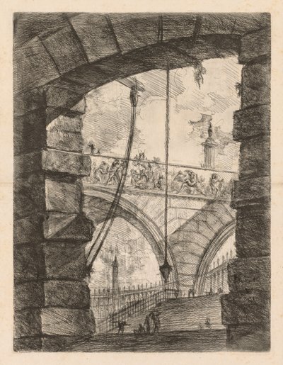 Die Gefängnisse: Ein hohes Gewölbe mit einem Fries, 1745-1750 von Giovanni Battista Piranesi