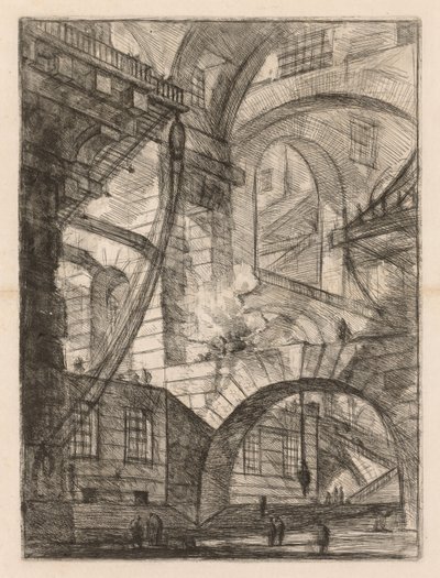 Die Gefängnisse: Eine Perspektive von Bögen mit einem rauchenden Feuer, 1745-1750 von Giovanni Battista Piranesi