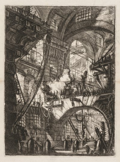 The Prisons: A Perspective of Arches with a Smoking Fire in the Center av Giovanni Battista Piranesi