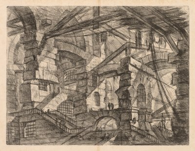 The Prisons: A Perspective of Colonnades with Zig-Zag Staircase av Giovanni Battista Piranesi