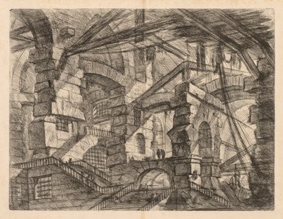 The Prisons: A Perspective of Colonnades with Zig-Zag Staircase, 1745-1750. av Giovanni Battista Piranesi
