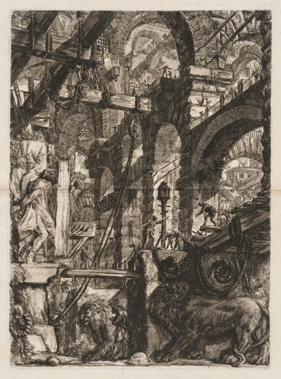 Die Gefängnisse: Eine Perspektive römischer Bögen, mit zwei in Relief geschnitzten Löwen, 1745-50 von Giovanni Battista Piranesi