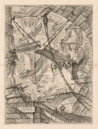 Fängelserna: En enorm interiör med en vindbro, 1745-1750. av Giovanni Battista Piranesi