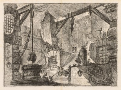 Die Gefängnisse: Kolonnadierter Innenraum mit breiter Treppe, 1745-1750 von Giovanni Battista Piranesi