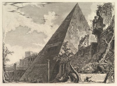 Pyramiden av Gaius Cestius, från Vedute di Roma Roman Views, ca. 1756. av Giovanni Battista Piranesi