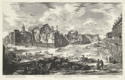 Thermen van Diocletianus te Rom Vy över de övre lämningarna av Dioclazianos bad (titel på objektet) Gezichten op Rome (serietitel) Utsikt över Rom designad och graverad av Giambattista Piranesi-arkitekten Ve (nez) iano (serietitel) av Giovanni-Battista Piranesi