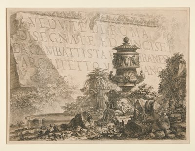 Titelsida: Utsikter över Rom ritade och etsade av Giambattista Piranesi, venetiansk arkitekt), från Vedute di Roma av Giovanni Battista Piranesi