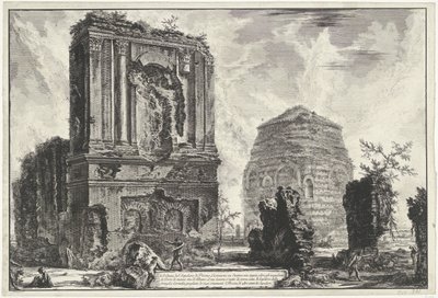 Tombes van Licinianus Piso en de Cornelius familj längs de Via Appia Gezichten op Rome (serietitel) Utsikt över Rom designad och graverad av Giambattista Piranesi-arkitekten Ve (nez) iano (serietitel) av Giovanni-Battista Piranesi