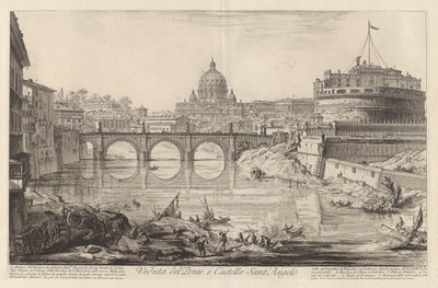 Utsikt över bron och slottet Sant av Giovanni-Battista Piranesi