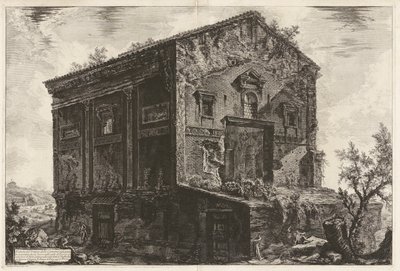Utsikt över Camenetemplet i antiken omgiven av en skog i Egeria-dalen av Giovanni-Battista Piranesi
