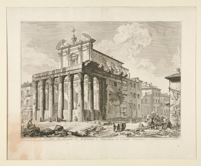 Utsikt över Antoninus och Faustinas tempel i Campo Vaccino. (Utsikt över Antoninus och Faustinas tempel i Forum Romanum.), från Vedute di Roma av Giovanni-Battista Piranesi