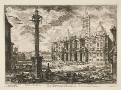 Utsikt över basilikan Santa. Maria Maggiore med de två laterala fabrikerna av nämnda basilika (Utsikt över basilikan S. Maria Maggiore med dess två flankerande vingar), från Vedute di Roma av Giovanni-Battista Piranesi