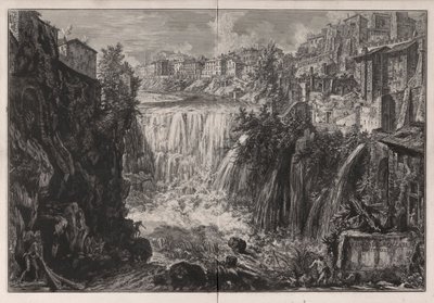 Veduta della Cascata di Tivoli (Utsikt över Tivolis vattenfall), från Vedute di Roma (Utsikt över Rom) av Giovanni Battista Piranesi