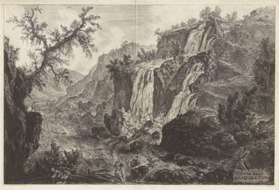 Utsikt över de små vattenfallen i Tivoli, ur Vedute di Roma av Giovanni Battista Piranesi