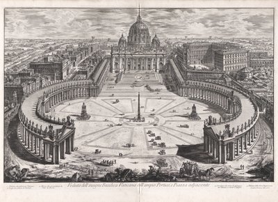 Vy över den berömda Vatikanbasilikan med dess rymliga portik och angränsande torg, ur Vedute di Roma (Vyer över Rom) av Giovanni Battista Piranesi