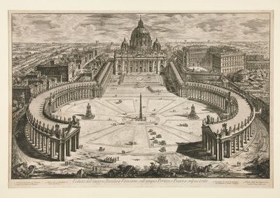 Vy över den berömda Vatikanbasilikan med den stora portiken och det angränsande torget, ur Vedute di Roma av Giovanni Battista Piranesi